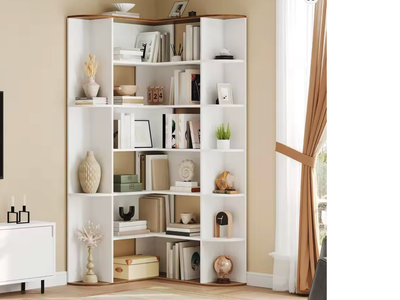 New in Box 74 inch Tall 6-Tier L-Shaped Modern Bookshelf with Open Storage