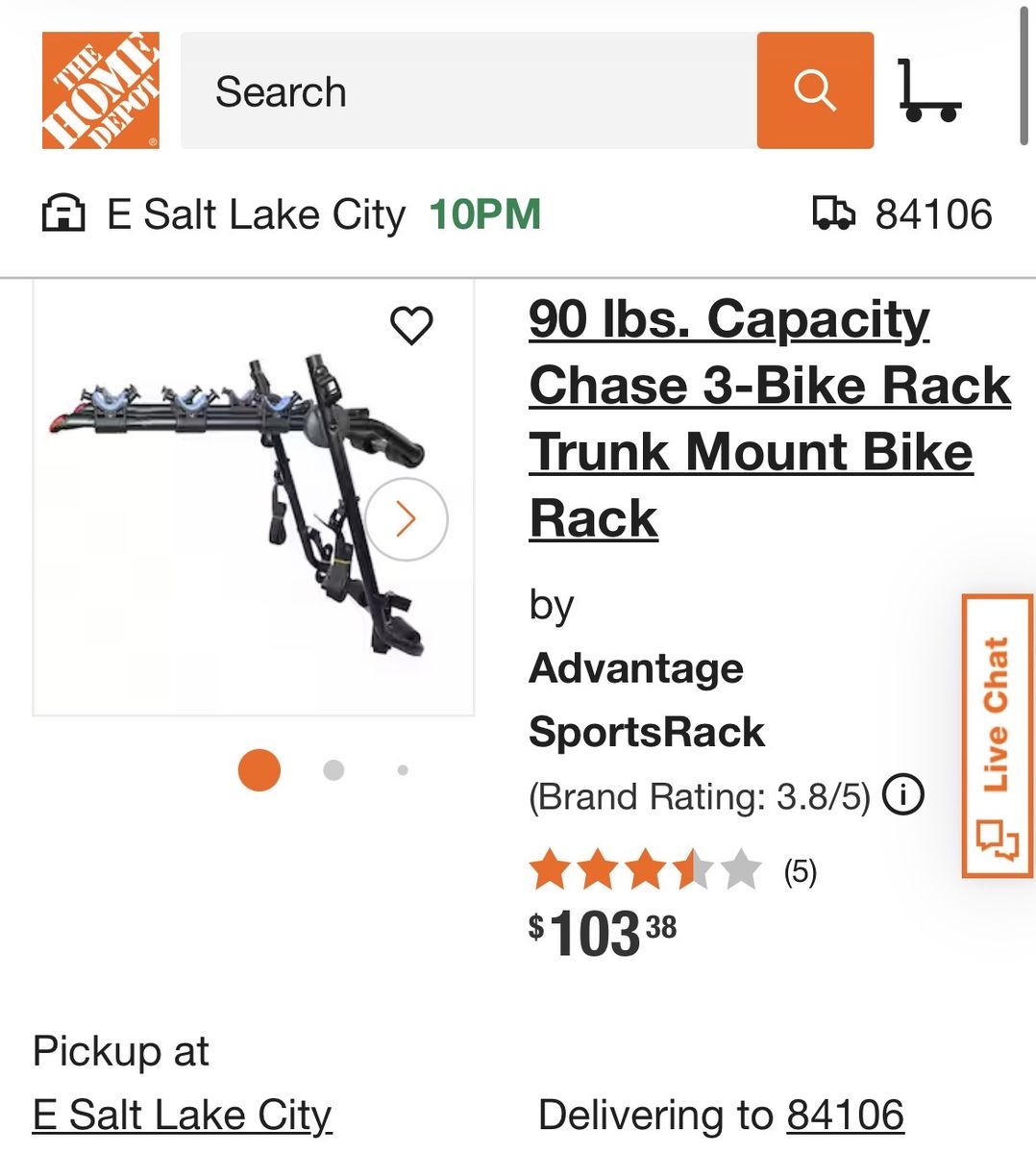 90 lbs. Capacity Chase 3-Bike Rack Trunk Mount Bike Rack $20