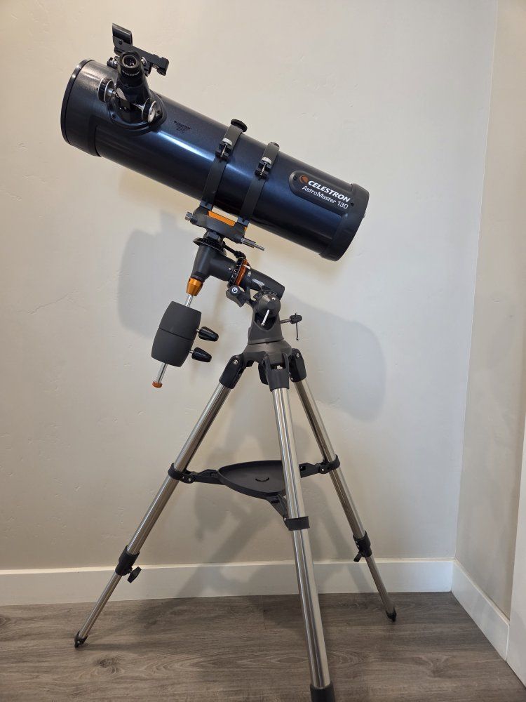 Celestron AstroMaster 130EQ Telescope Newtonian Reflector with Tripod & Box