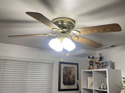 Brass Ceiling Fans with Wood-Grain Blades & 3-Light Fixtures