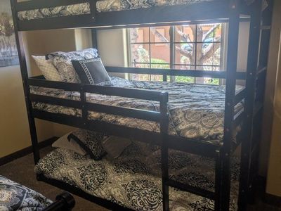 Triple Twin Bunk Bed with Ladders - Dark Wood Finish, Space-Saving Design