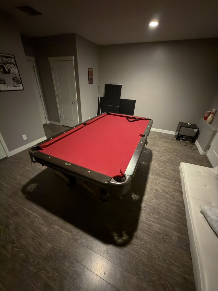 Red Felt Pool Table with Accessories & Ping Pong Top - Complete Game Room Set