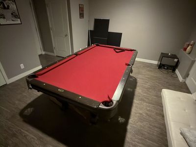 Red Felt Pool Table with Accessories & Ping Pong Top - Complete Game Room Set