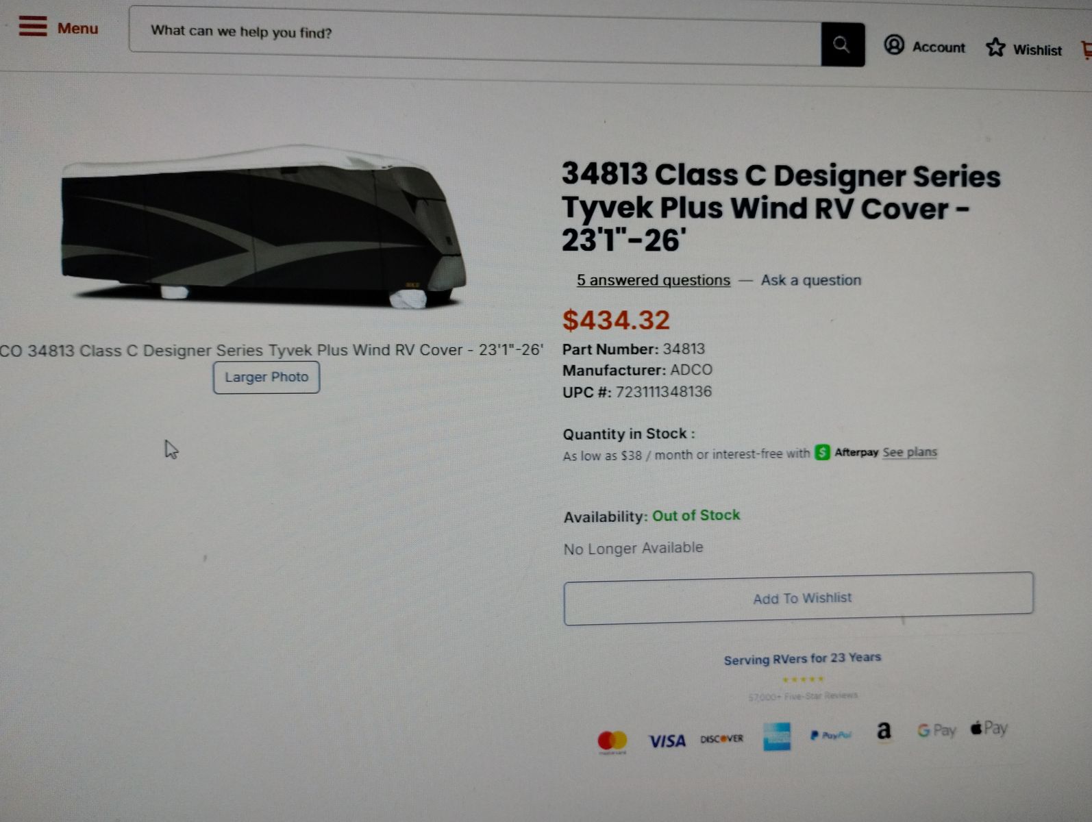 23"1'to-26ft class c rv cover  pt#34813 adco  callfirst 150$ or trades what you got 