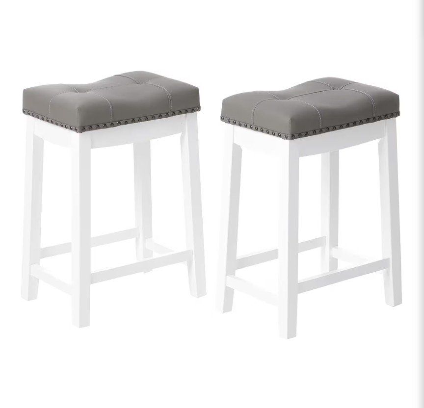 Angel Line Cambridge Set of 2 Bar Stools 24" White with Gray Cushion