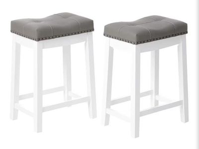 Angel Line Cambridge Set of 2 Bar Stools 24" White with Gray Cushion