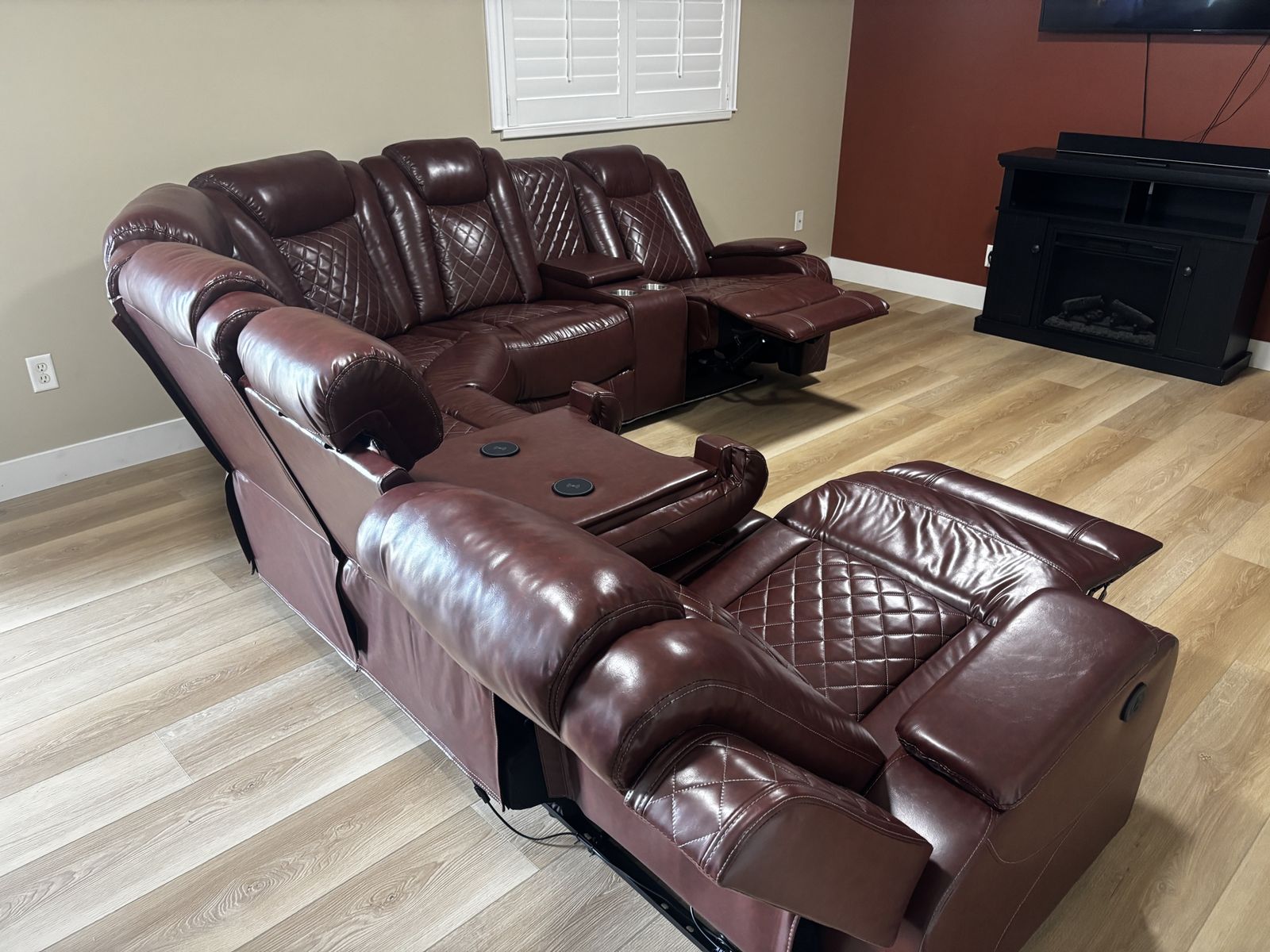 Power reclining leather sectional