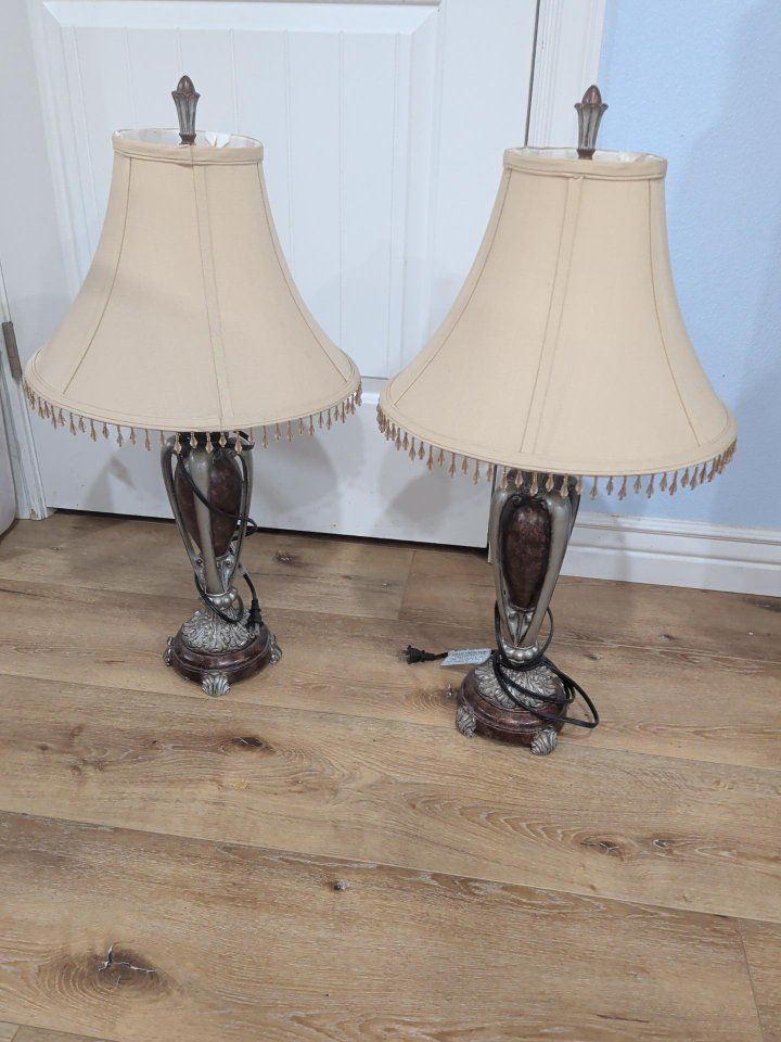 Pair of Traditional Table Lamps with Beaded Shades