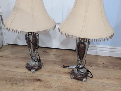 Pair of Traditional Table Lamps with Beaded Shades