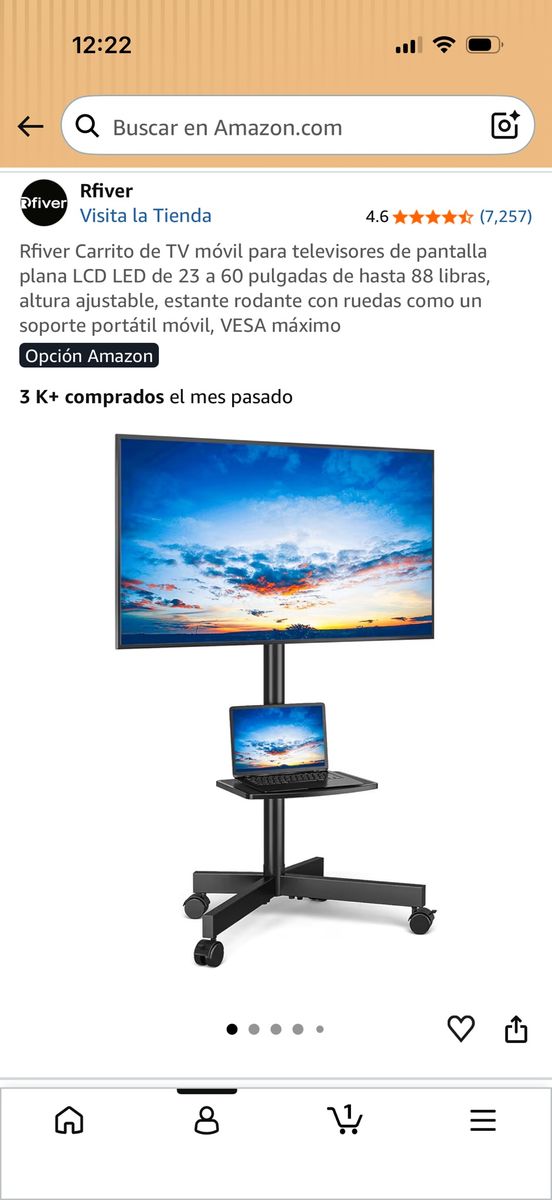 Rfiver Mobile TV Cart for 23-60" Flat Screen TVs, Height Adjustable Rolling Stand with Shelf