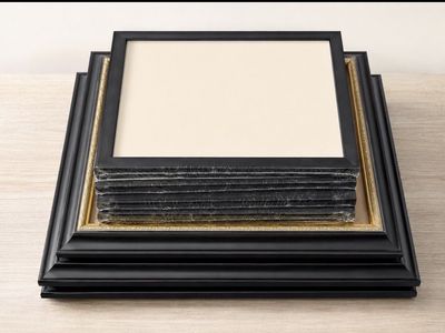 Set of 8 Black & Gold Decorative Square Picture Frames with Matting, Various Sizes