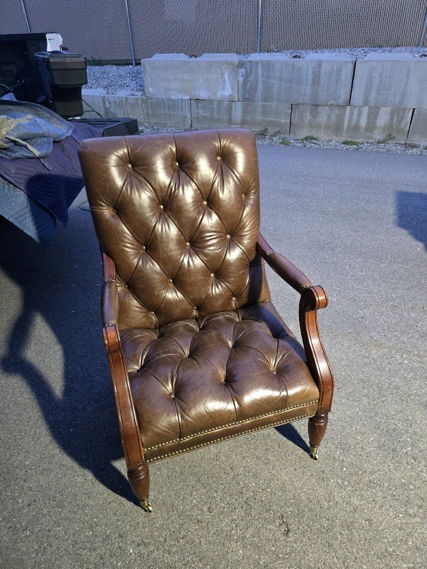 Classic Brown Tufted Leather Wingback Armchair