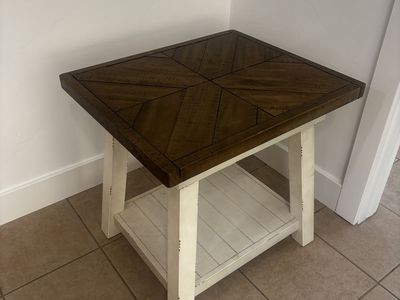 Ashley Stownbranner Farmhouse Wood & White End / Side / Coffee Table with Storage Shelf - Excellent Condition