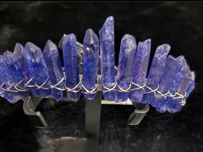 Handmade Blue Quartz Crystal Crown Tiara Headband - Unique Statement Piece