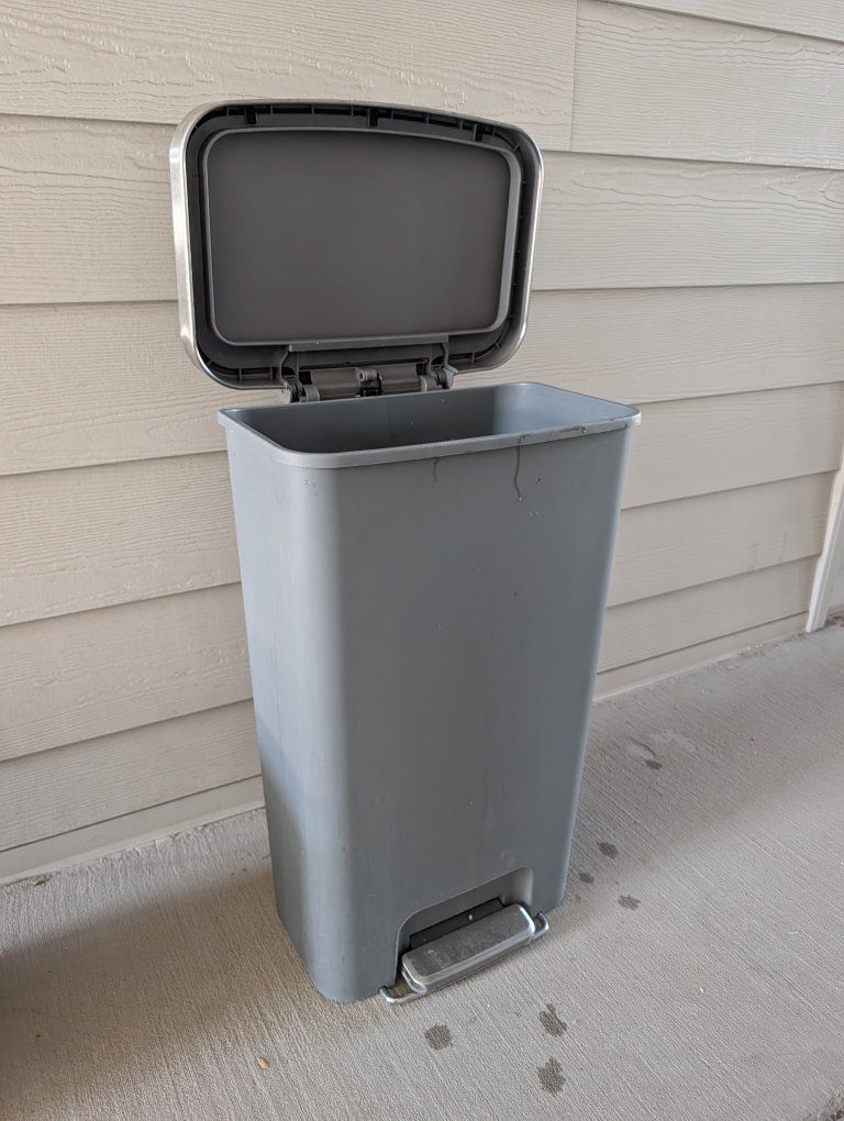 Grey Rectangular Kitchen Step Trash Can | Stainless Steel Accent Pedal