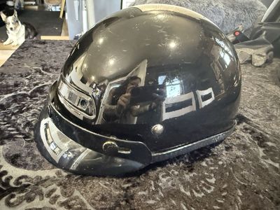 Black Motorcycle Half Helmet with Flip-Up Face Shield - Used, Never Dropped