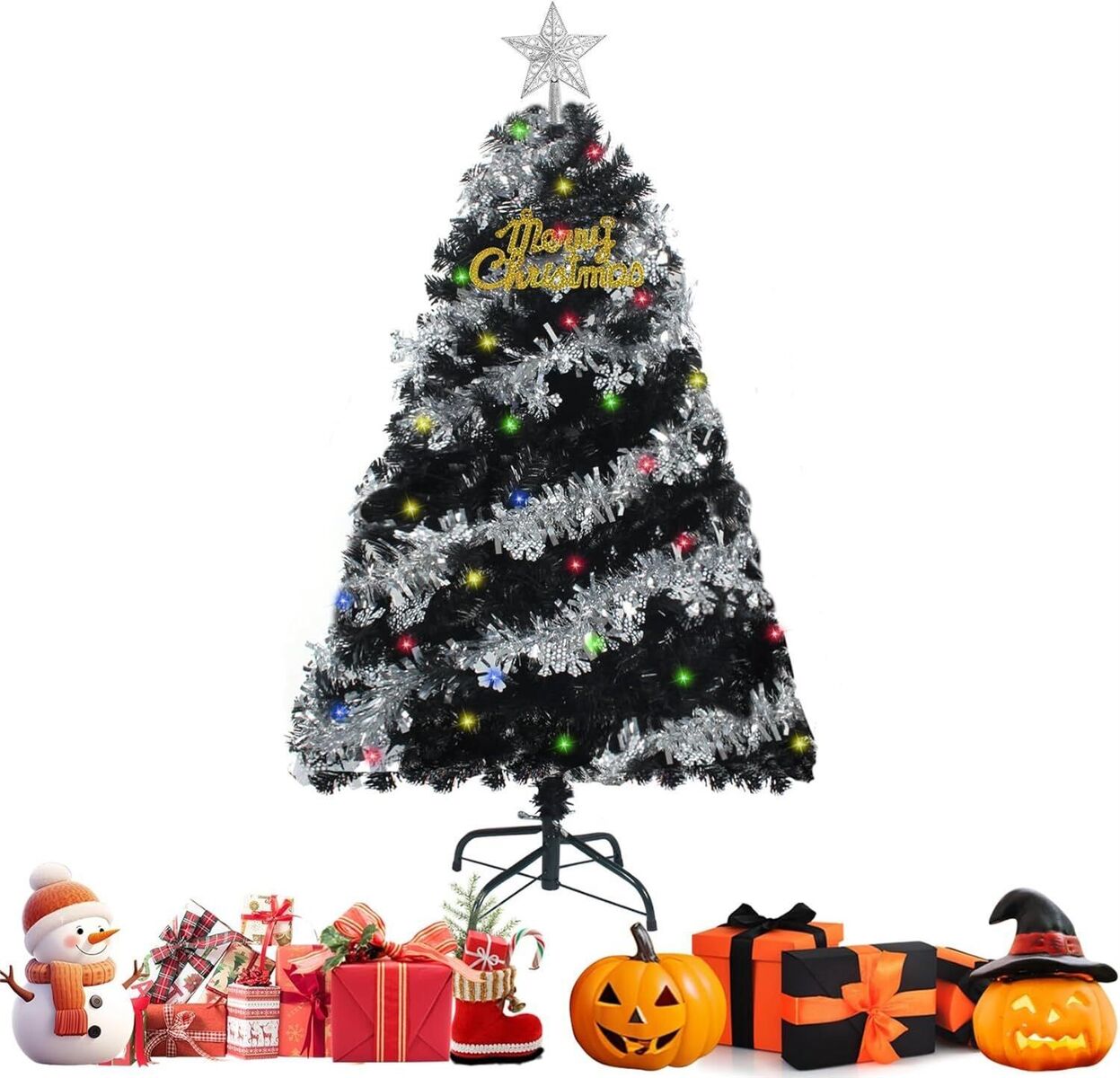 Christmas Tree, 4 FT Black Artificial with Lights