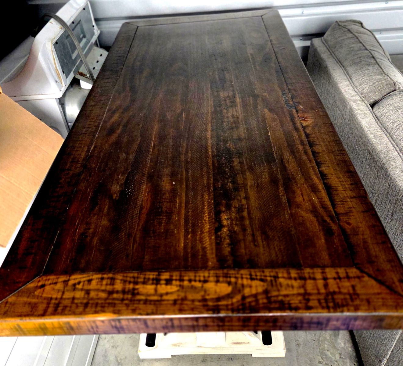 Rustic Wooden Dining Table with White Distressed Base and Dark Top