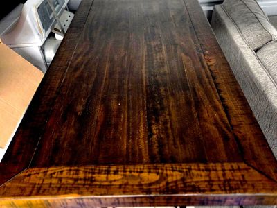 Rustic Wooden Dining Table with White Distressed Base and Dark Top