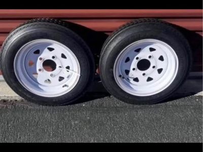 New Set of 2 ST 4.80-12 Trailer Tires Mounted on New White Spoke Wheels. 4.5 on 5 Pattern
