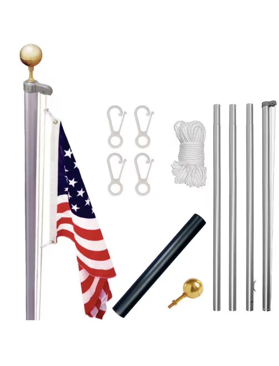 EZPOLE Flagpoles Kit with Aluminum Sections, Gold Ball Topper, and Rope