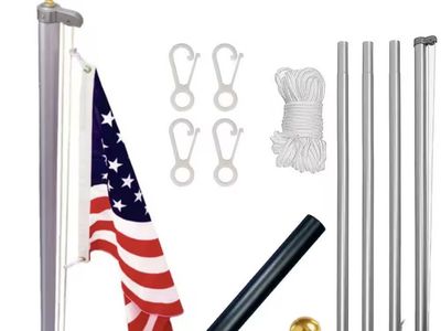 EZPOLE Flagpoles Kit with Aluminum Sections, Gold Ball Topper, and Rope