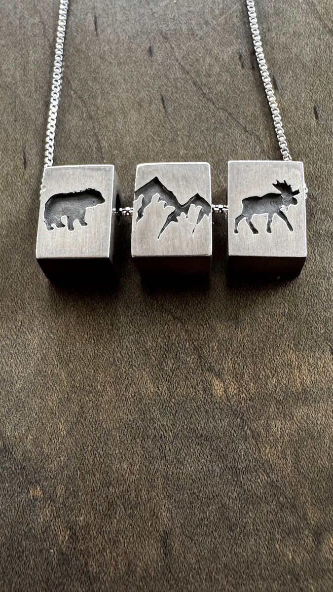 Sterling Silver Bear | Mountain | Moose Necklace on 20” silver chain
