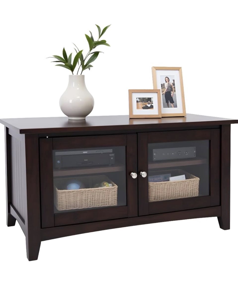 Alaterre Brown Shaker Cottage 55-Inch TV stand Media Console with Glass Cabinet