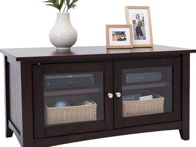 Alaterre Brown Shaker Cottage 55-Inch TV stand Media Console with Glass Cabinet