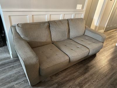 Gray Fabric Sofa with Tufted Cushions