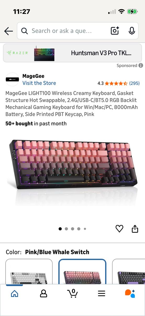 MageGee LIGHT100 Wireless Creamy Keyboard, Gasket Structure Hot Swappable, 2.4G/USB-C/BT5.0 RGB Backlit Mechanical Gaming Keyboa