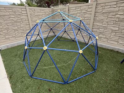 Kids Outdoor Geodesic Dome Climber & Saucer Swing Set Blue/Yellow Backyard Playset