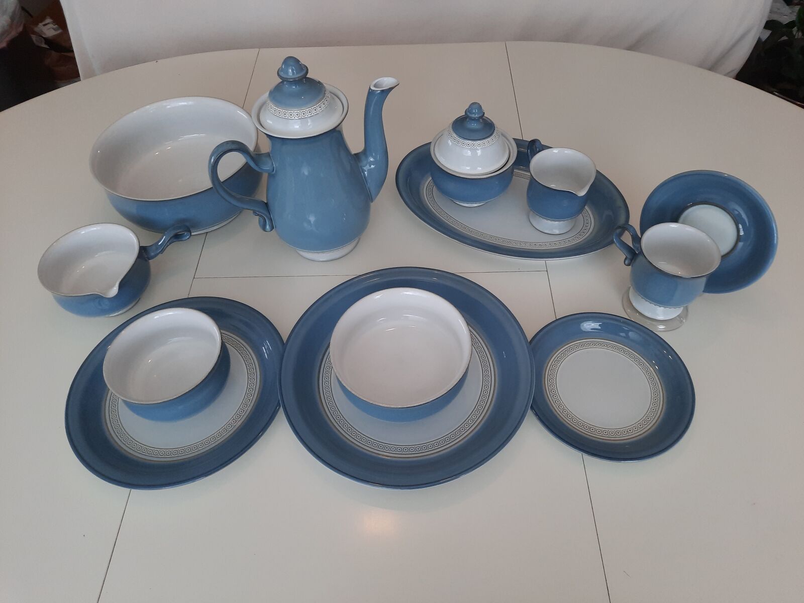 Complete Denby Langley Castile Blue 12-Place Stoneware Set + Serving Pieces $500 OBO