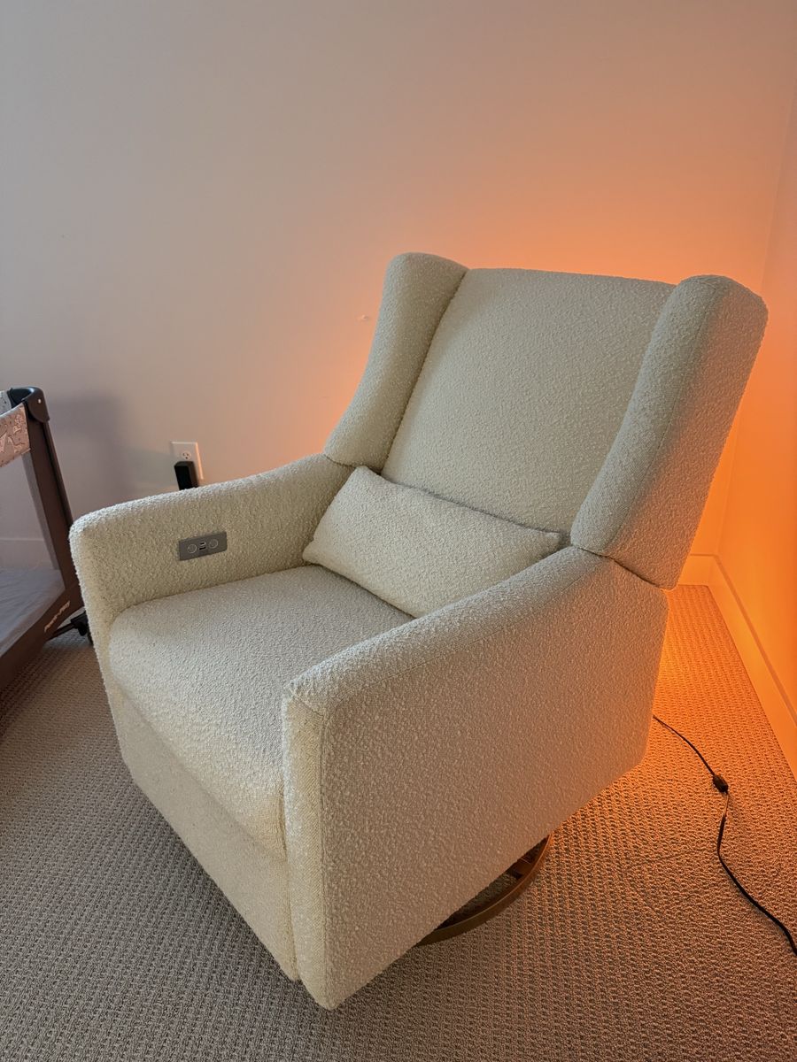 Cream Electric Swivel Glider Recliner Nursery Chair with Lumbar Support