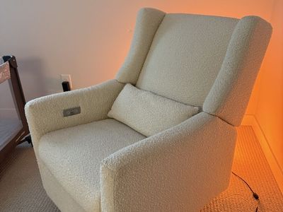 Cream Electric Swivel Glider Recliner Nursery Chair with Lumbar Support