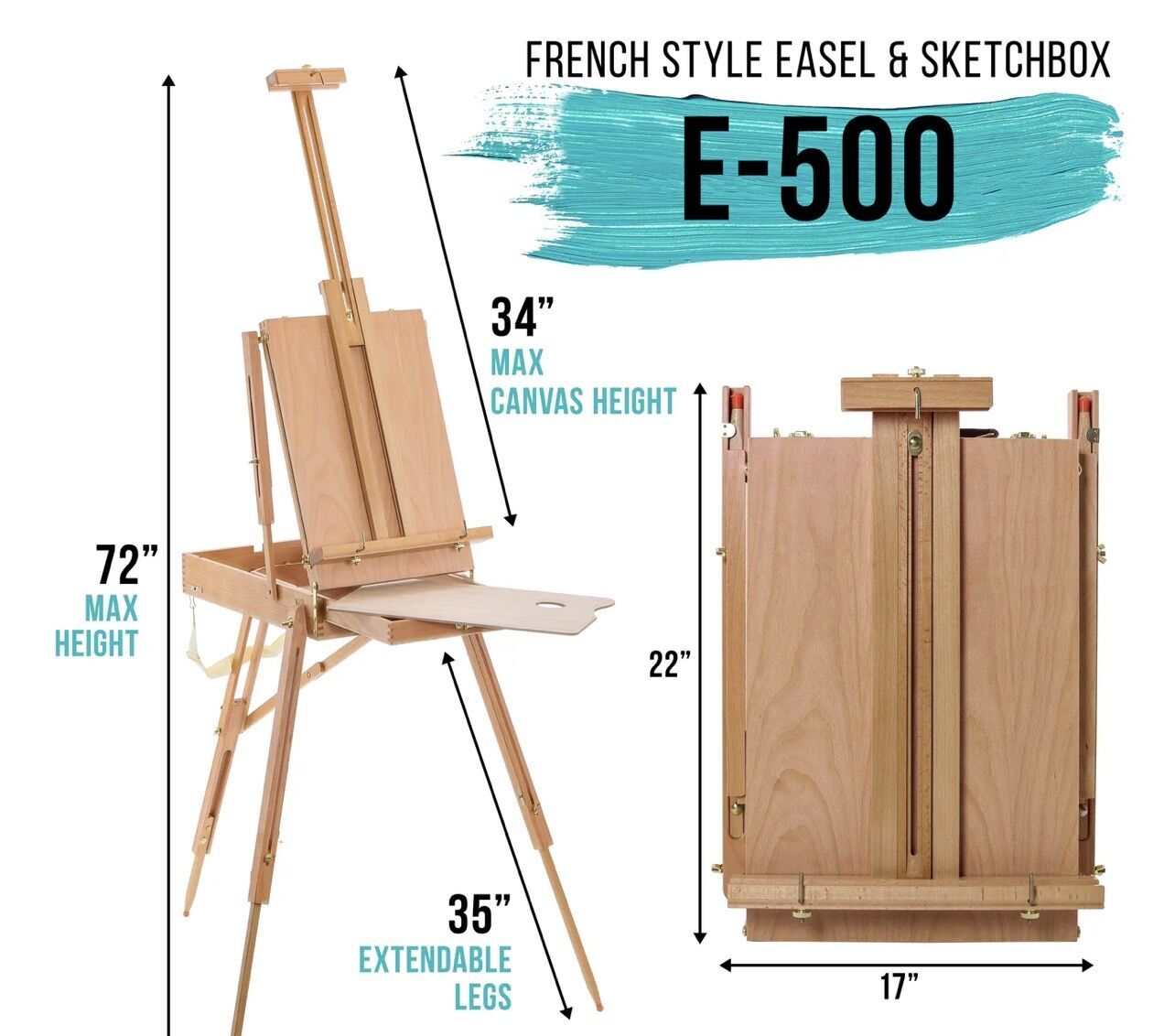 Foldable French Style Sketchbox Easel with Carrying Strap and Handle