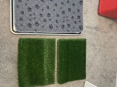 Pawaboo Dog Grass Pad with Tray - Large 35" x 24" Stainless Steel Litter Box with 2 Grass Pads & Pee Pad