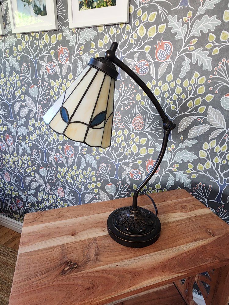 Vintage Style Stained Glass Desk Lamp, Antique Bronze Finish