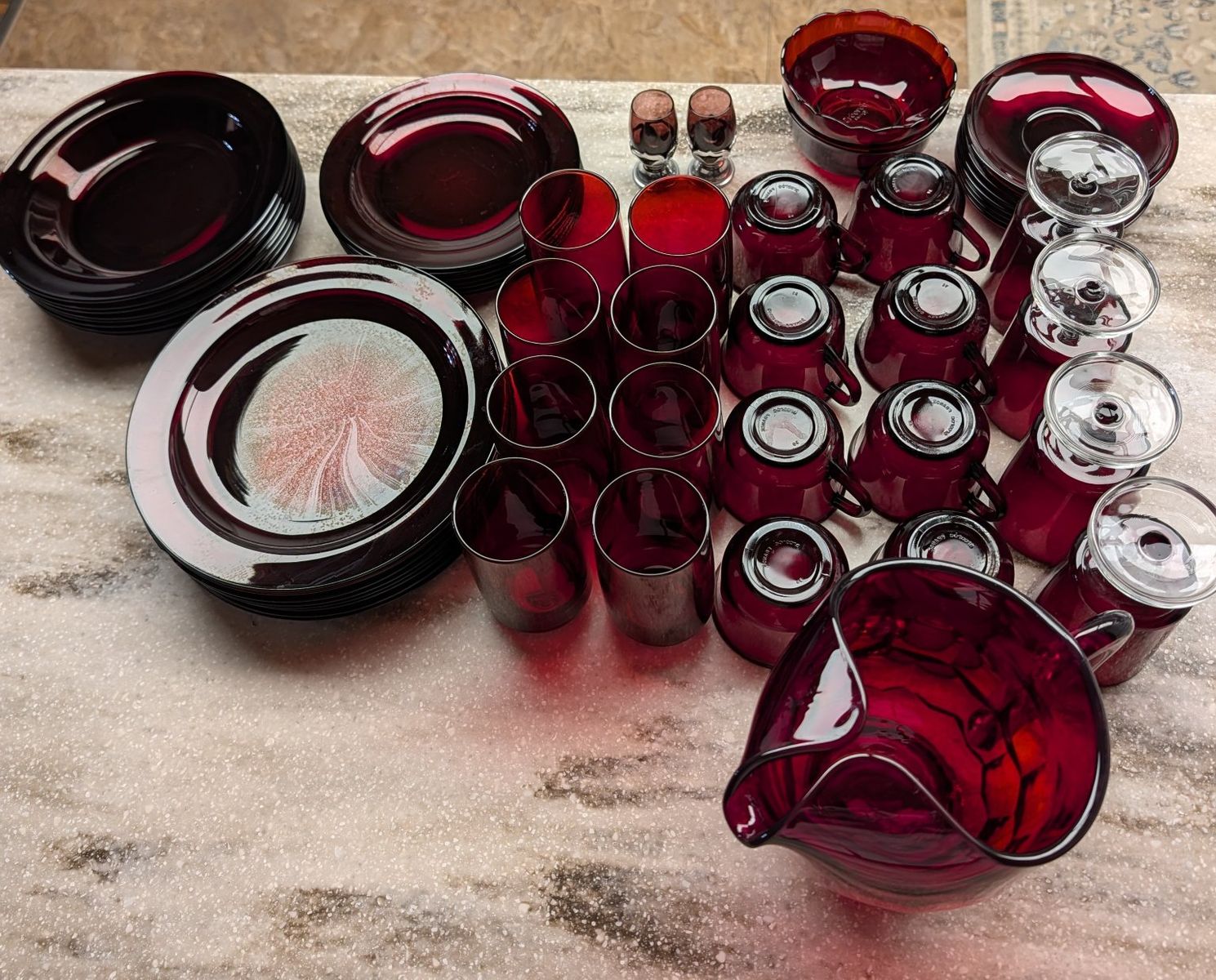58 pieces Arcoroc France Ruby Red Dinnerware