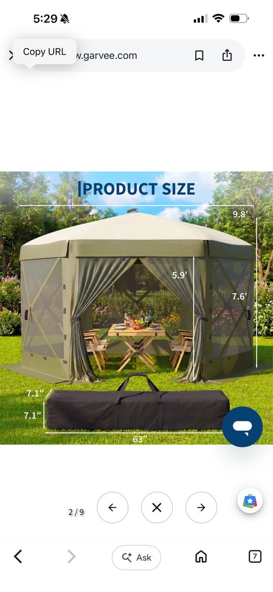 Garvee Pop-Up Screen Gazebo 10x10 FT 6-Sided Steel Frame with Mesh Panels