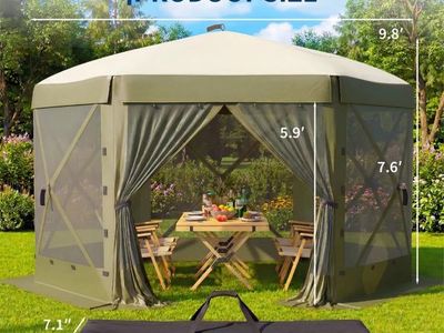 Garvee Pop-Up Screen Gazebo 10x10 FT 6-Sided Steel Frame with Mesh Panels