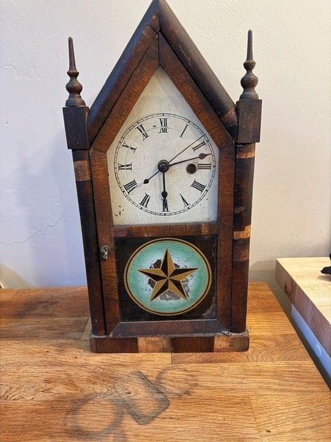 Antique New Haven Steeple Clock - Project / Parts - Original Label, Key & Pendulum