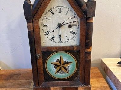 Antique New Haven Steeple Clock - Project / Parts - Original Label, Key & Pendulum