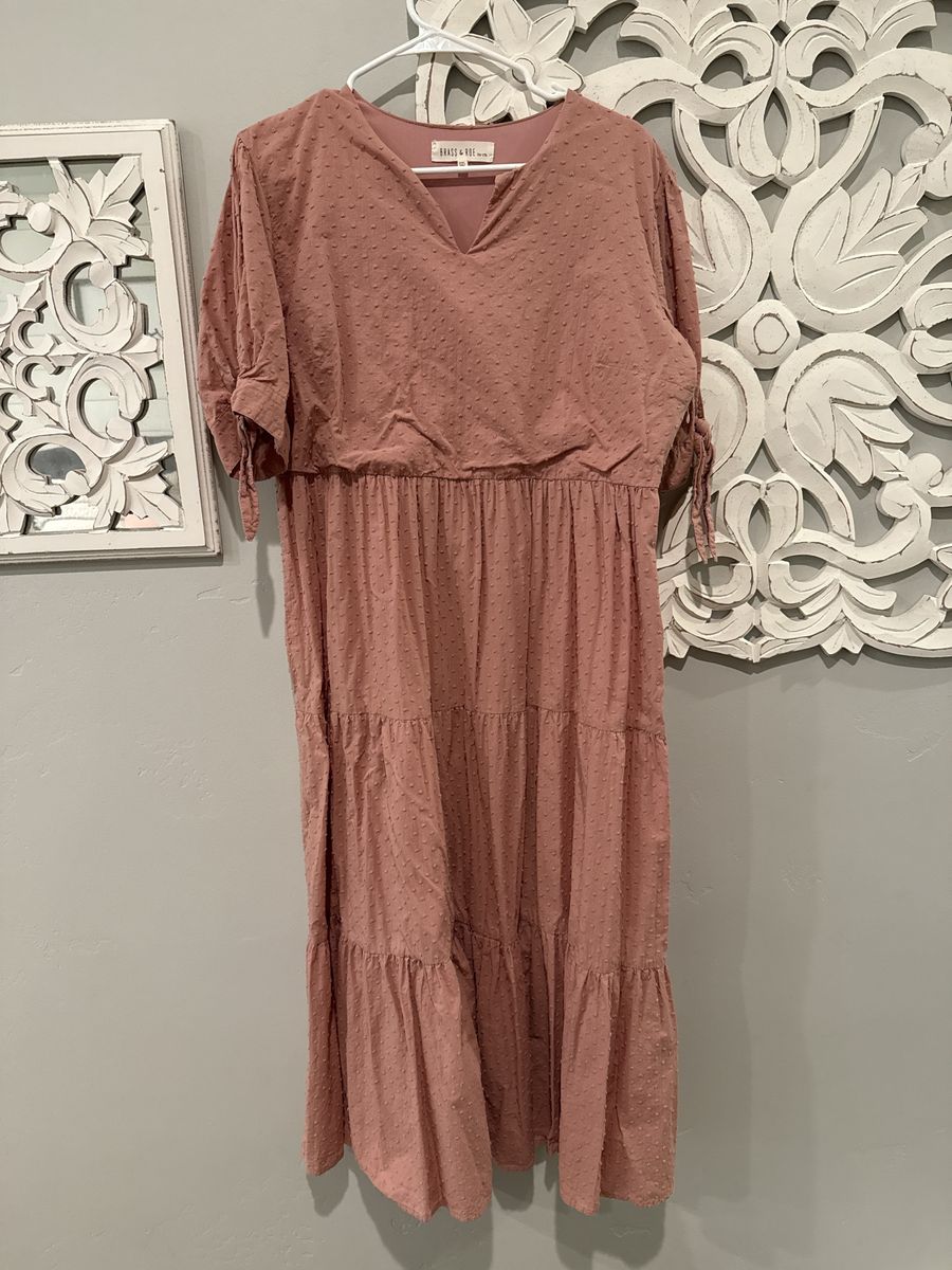 Brass & Roe Dusty Pink Swiss Dot Tiered Maxi Dress - Size XXL