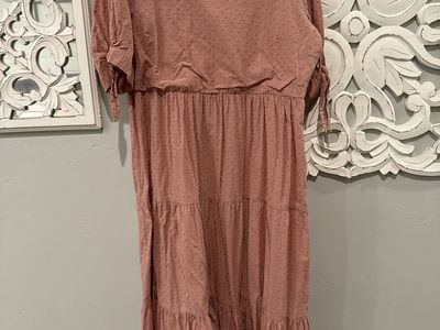 Brass & Roe Dusty Pink Swiss Dot Tiered Maxi Dress - Size XXL
