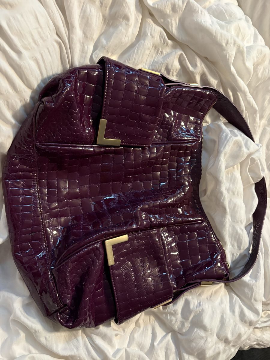 Michael Kors Purple Croc Embossed Patent Leather Shoulder Bag