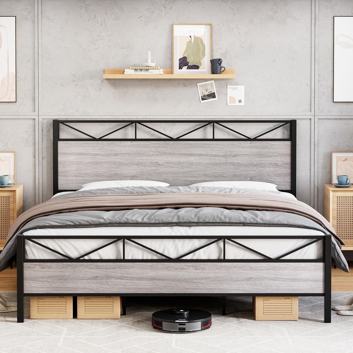New in box Garvee Bed Frame King Size, with Rustic