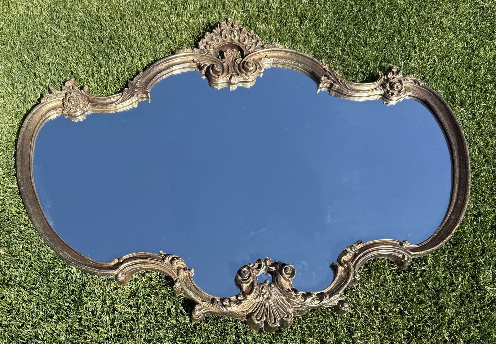 Large heavy vintage wood wall mirror