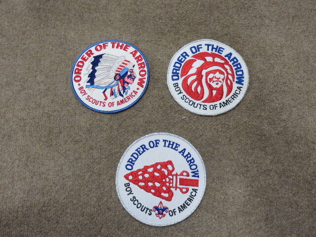 SET OF 3 SIX-INCH LATE 1960'S VINTAGE "ORDER OF THE ARROW" BOY SCOUTS OF AMERICA JACKET PATCHES