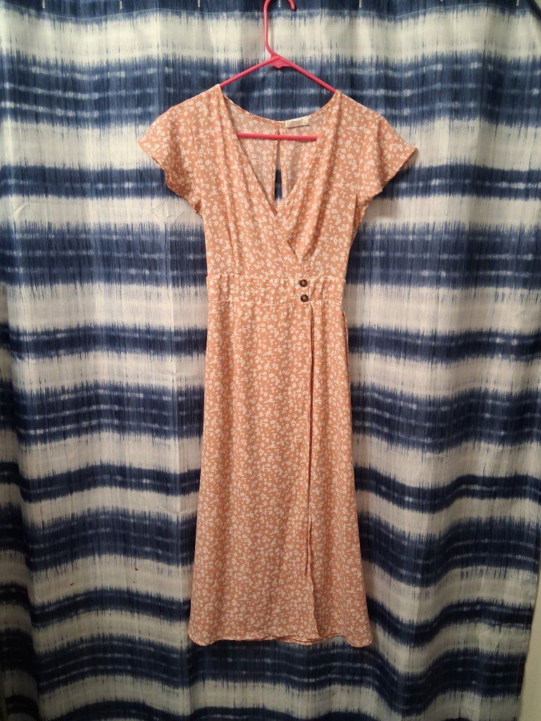 Sienna Sky Floral Maxi Dress - Peach with White Floral Print, Size XS, 47" Length